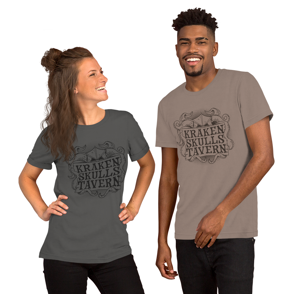 Pirate101-Pirate-Unisex-Graphic-Shirt-Kraken-Skulls-Tavern-short-sleeve-asphalt-pebble