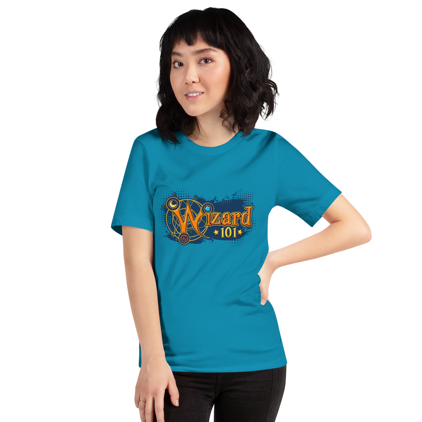 Wizard101-Wizard-Logo-Grunge-Unisex-Graphic-Shirt2-aqua-short-sleeve