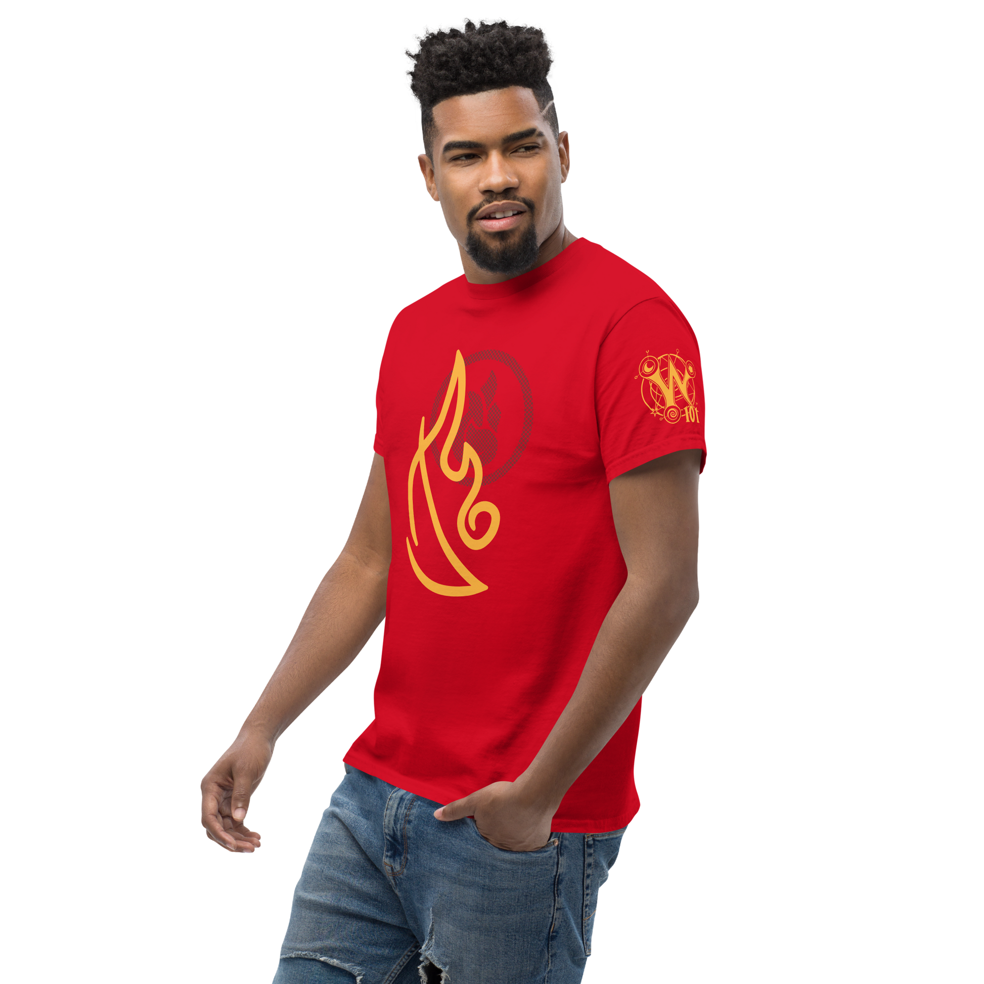 Wizard101-Fire-school-Icon-Unisex-Graphic-Shirt3-red-short-sleeve