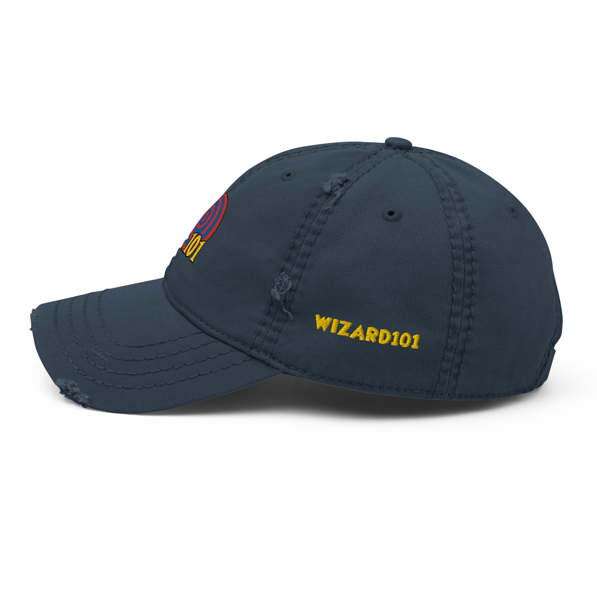 Wizard101-Spiral-Distressed-Dad-Hat2-embroiderred-navy-leftside